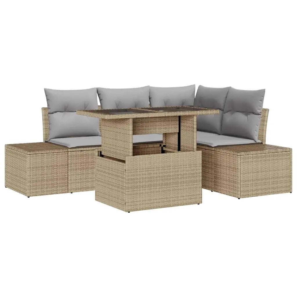 Set Divano da Giardino con cuscino 5 pcs Beige polyrattan 3357913