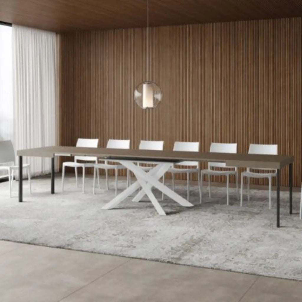 Tavolo allungabile 120/380x90 cm Volantis tortora gambe bianche