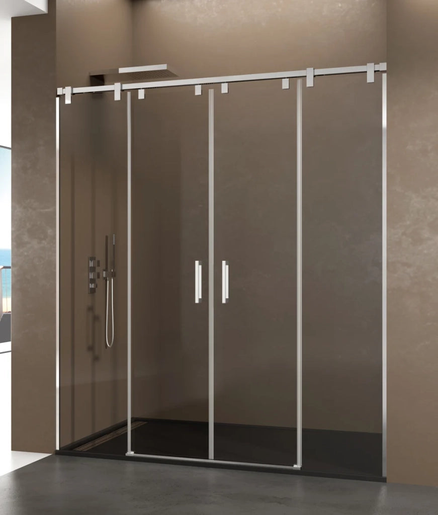 Box doccia angolare FUTURA frontale + laterale fisso 120x70 cm acciaio inox lucido vetro trasparente