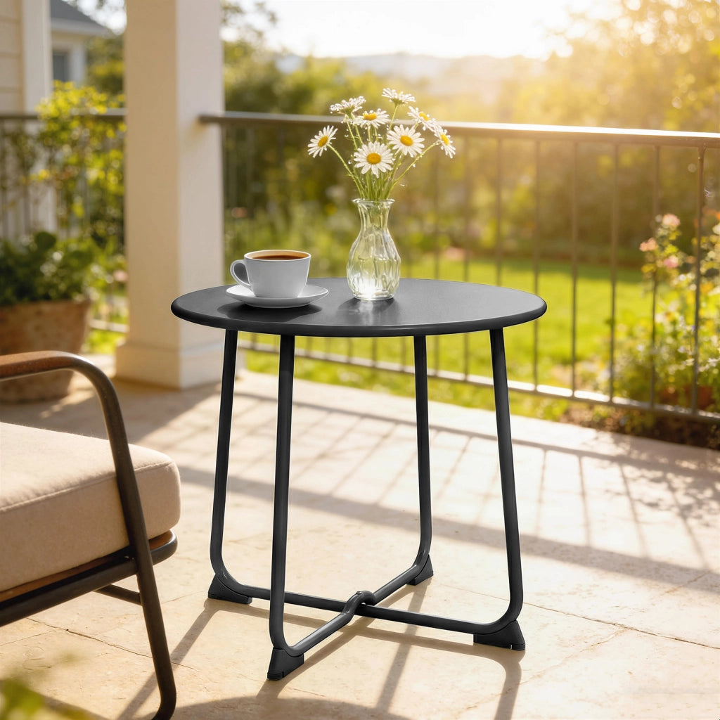Tavolino da giardino rotondo ¨C Xylo ¨C Base a X in metallo nero ? 50 x 45,5 cm