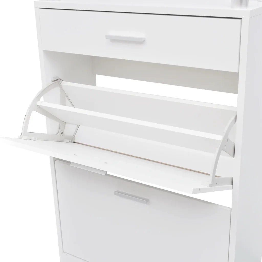 Scarpiera | Mobile per scarpe con Cassetto e Mensola Vetro Sopra in Legno Bianco