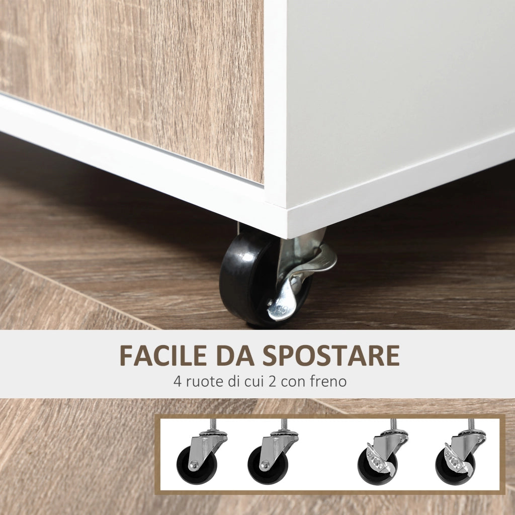 EasyComfort Carrello da Cucina Portavivande per Microonde con 4 Ruote, in Legno, 60x40x77cm - Rovere