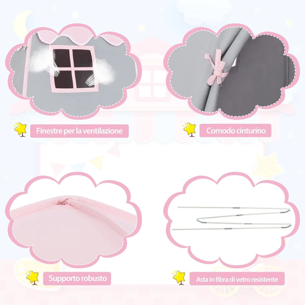 Tenda da Gioco per Bambini, Tenda per Cameretta con Borsa, Tappetino Antiscivolo, Design con Chiusura Lampo, Finestre Traspiranti, Ideale per Bambini e Bambine +3 Anni, Rosa