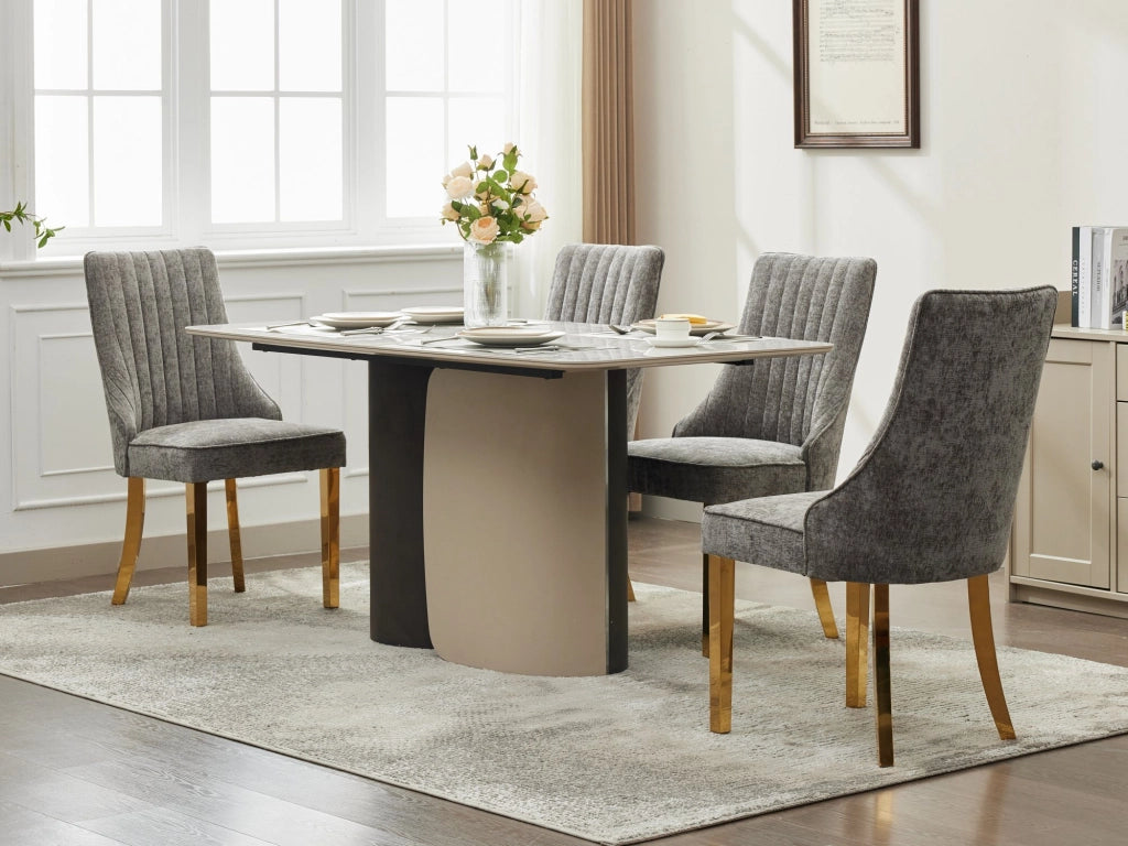 Sedia da pranzo set di 2 in chenille con schienale alto e gambe dorate grigio moderna per sala da pranzo
