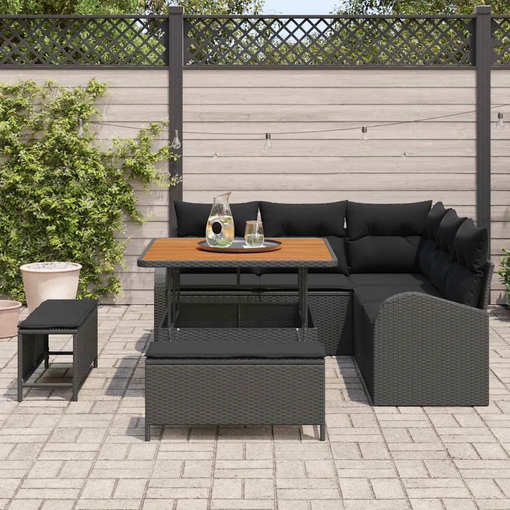 Set Divano da Giardino con cuscino con archiviazione 8 pcs Nero