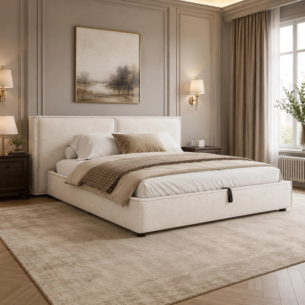 Letto matrimoniale imbottito 180x200 cm con vano contenitore idraulico