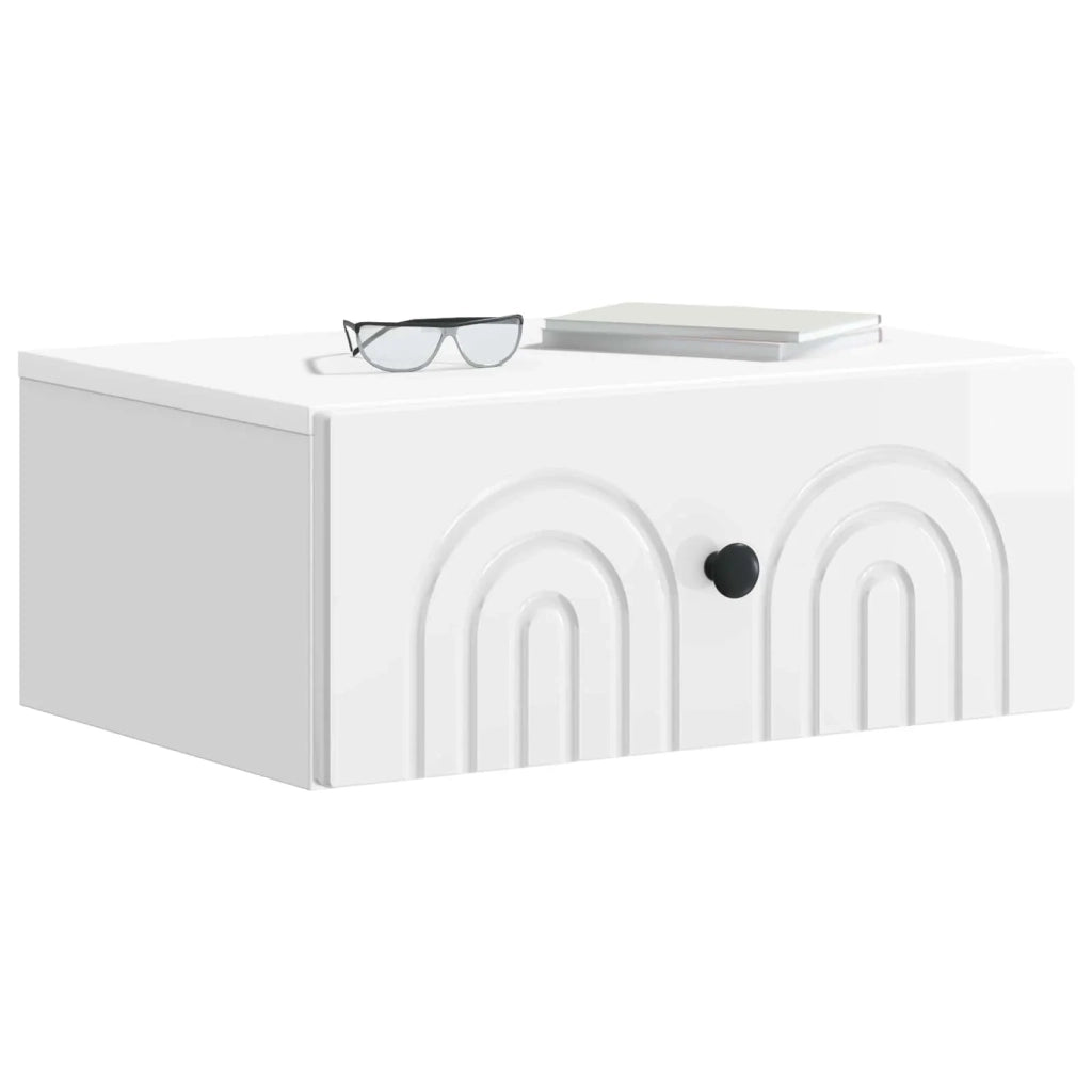 Comodino | Armadio da Notte | Mobiletto da notte a muro Bianco Lucido 49 x 34,5 x 20 cm
