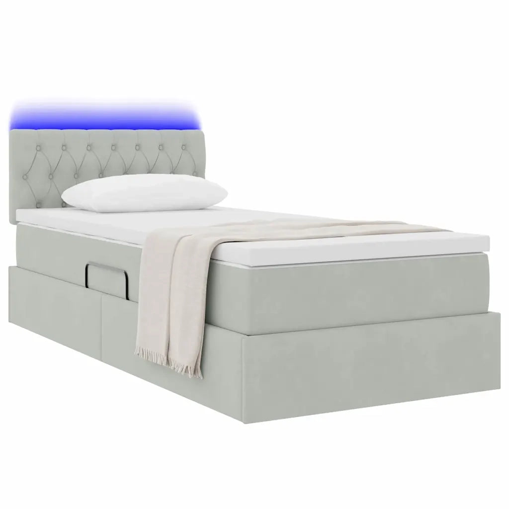 Letto con contenitore e LED Grigio chiaro 90 x 200 cm Velluto