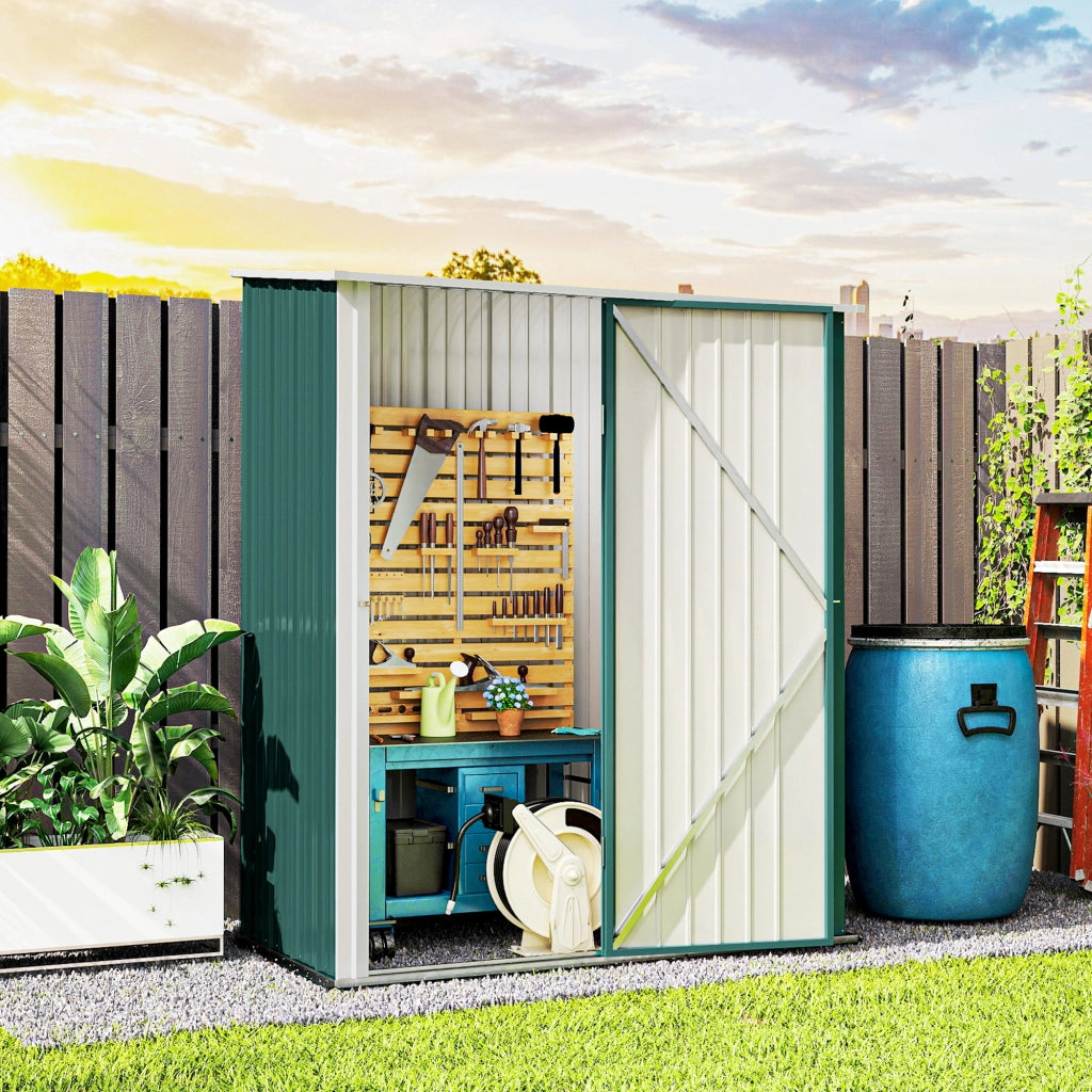 Casetta da Giardino in Acciaio ¨C Xylo ¨C Verde, 161.5x94.5x196cm, Porta Attrezzi con Catenaccio