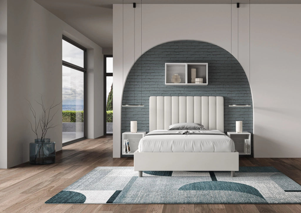 BS COM Letto una piazza e mezza contenitore imbottito 130x190 similpelle bianco