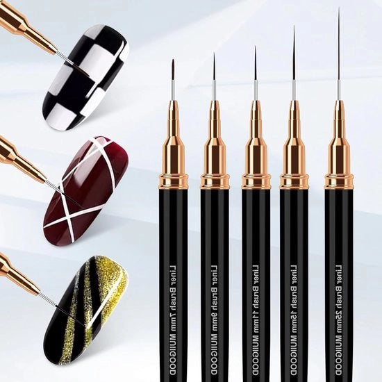 Set di 5 Pennelli per Arte del Nail, Yolk Gradient per Linee Lunghe, Diverse Misure e Precisione
