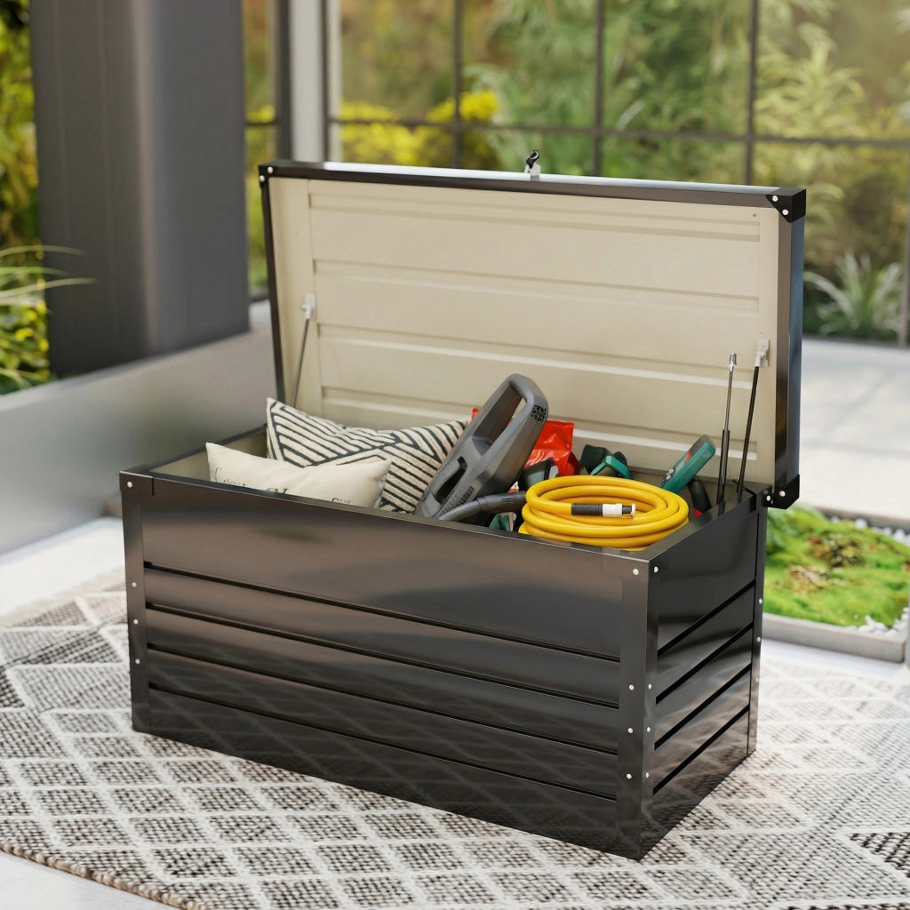 Contenitore da giardino 350L ¨C Xylo ¨C metallo grigio antracite con cuscini