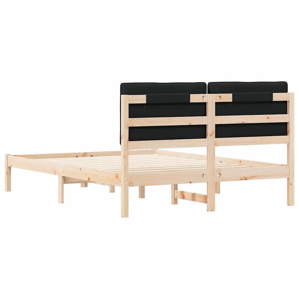 Letto con Testiera Rivestita-Struttura Letto con Testiera Nero 140 x 200 cm Pino massello 226791