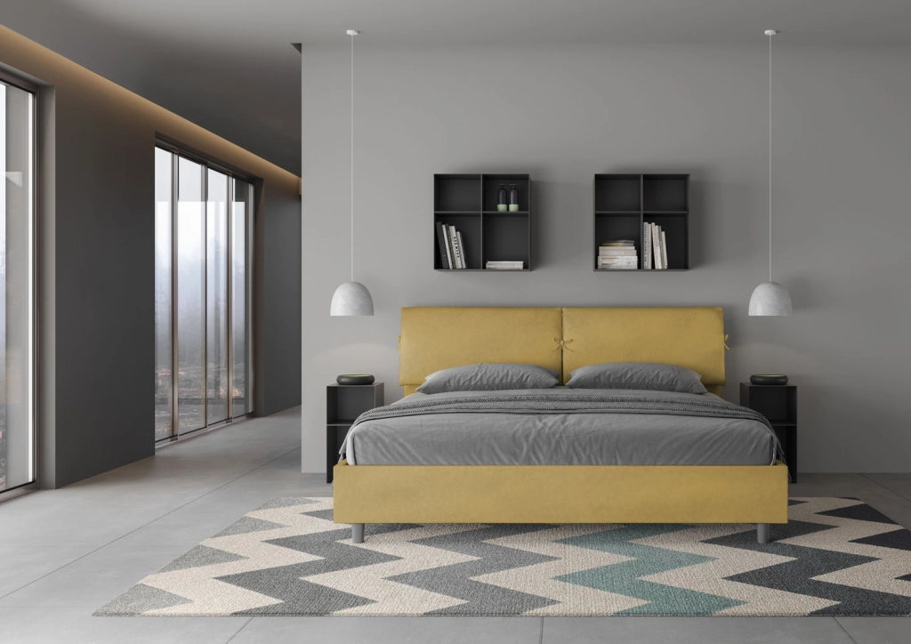 BS COM Letto matrimoniale king size senza rete imbottito 200x210 microfibra ocra