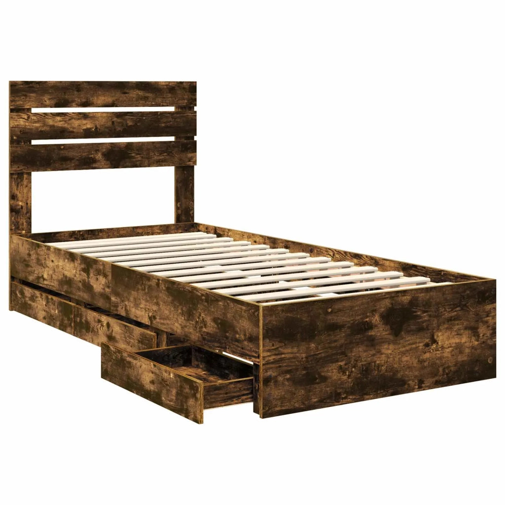 Letto singolo | Letto per adulti | Struttura del letto con cassetto Rovere fum¨¦ 100 x 200 cm