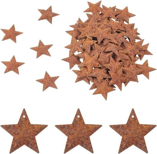 Sterne di scuoiatura metallica - Pendenti rustici - 29 mm - Ferro arrugginito - Decorazioni per la campagna e il giardino - Ricordo di Halloween e Natale - Sterne arrugginite - 80 pezzi