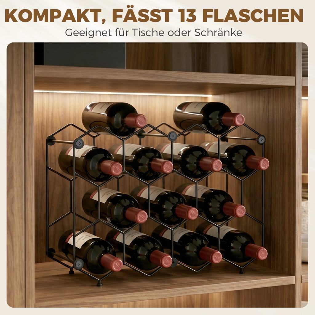Libreria per Vini 13 Bottiglie Design a Nido d'Ape ¨C Zephmum ¨C Nero Metallo 43x16x31 cm