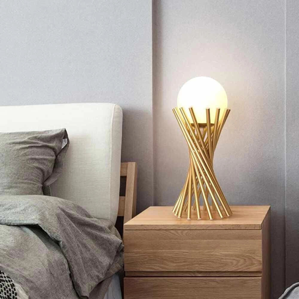 Lampada elegante da tavolo minimalista tubolare lume in metallo bronzo con sfera bianca in vetro G9