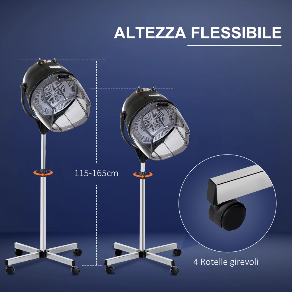 Asciugacapelli Casco 1180W Regolabile con Timer e Ruote ¨C zephmum ¨C Nero 65x65x115-165 cm
