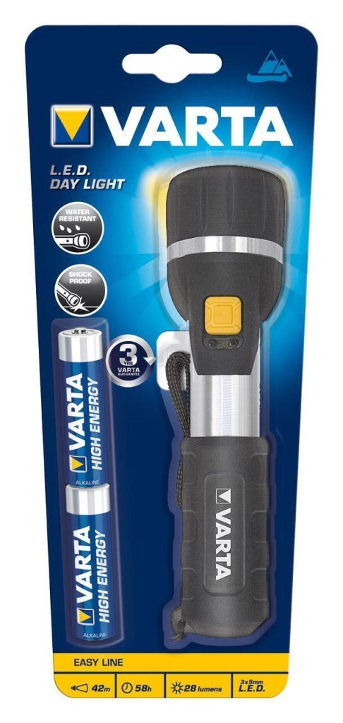 Varta 16610101421 Day Light Torcia LED 3 LED 5mm 25 lumen 40m 2 pile AA incluse colore Nero