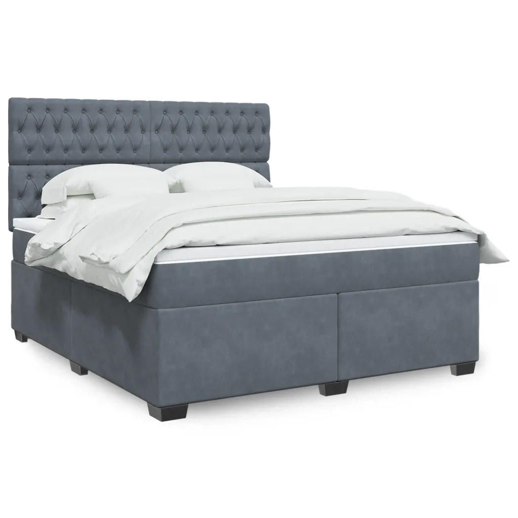 Giroletto a Molle con Materasso Grigio Scuro 180x200 cm Velluto