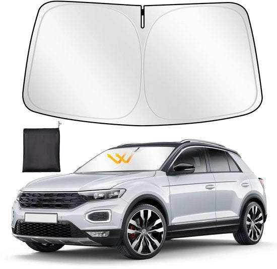 Zonnescherm auto per vetri anteriori personalizzato per VW T-ROC 2018-2024, schermo per vetri anteriori pieghevole, tessuto reflectente poliestere densificato blocca raggi UV e mantiene la vettura più fresca