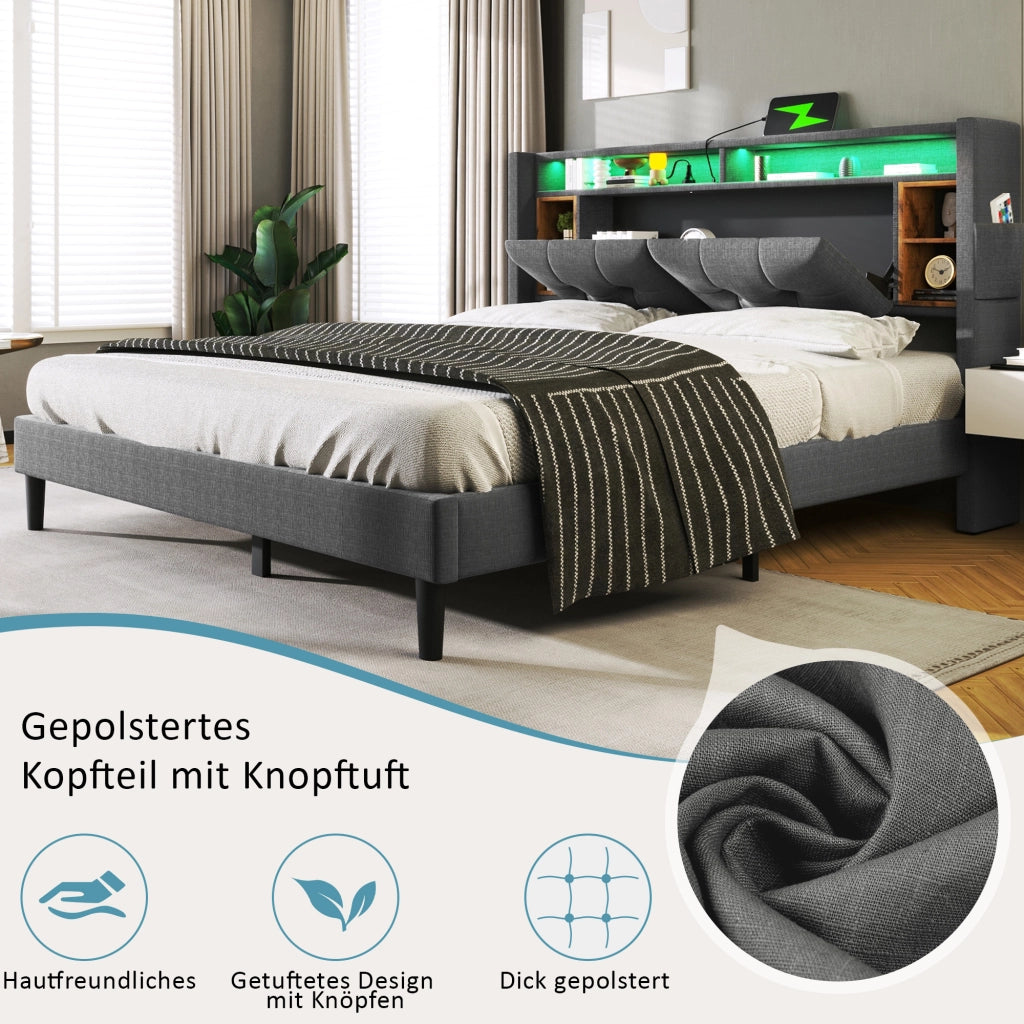 letto imbottito legno grigio 140 x 200 cm