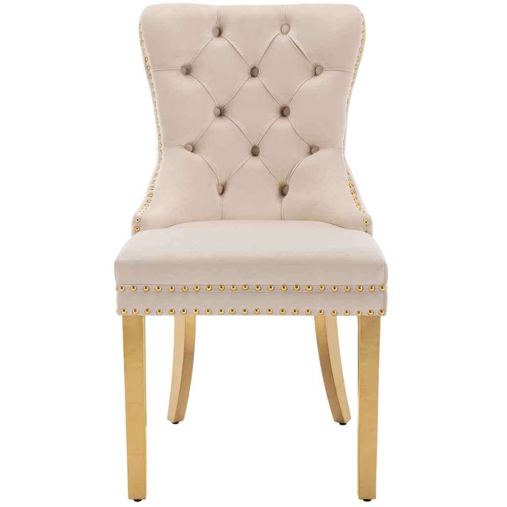 SEDIA da pranzo in velluto beige con gambe in acciaio inox dorato 50.5x45x95 cm