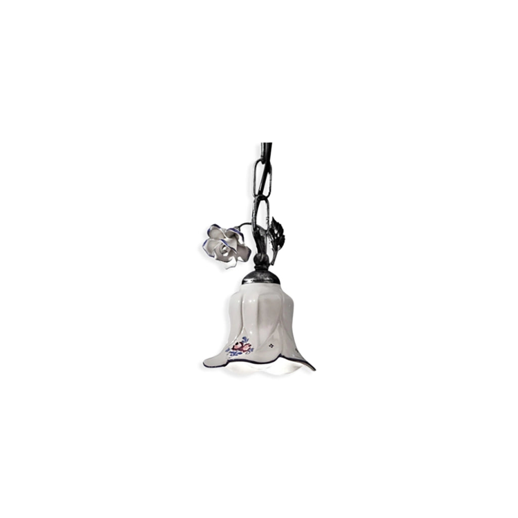 Lampadario Classico Pisa Metallo E Ceramica Nero Sfumato Argento 1 Luce E14