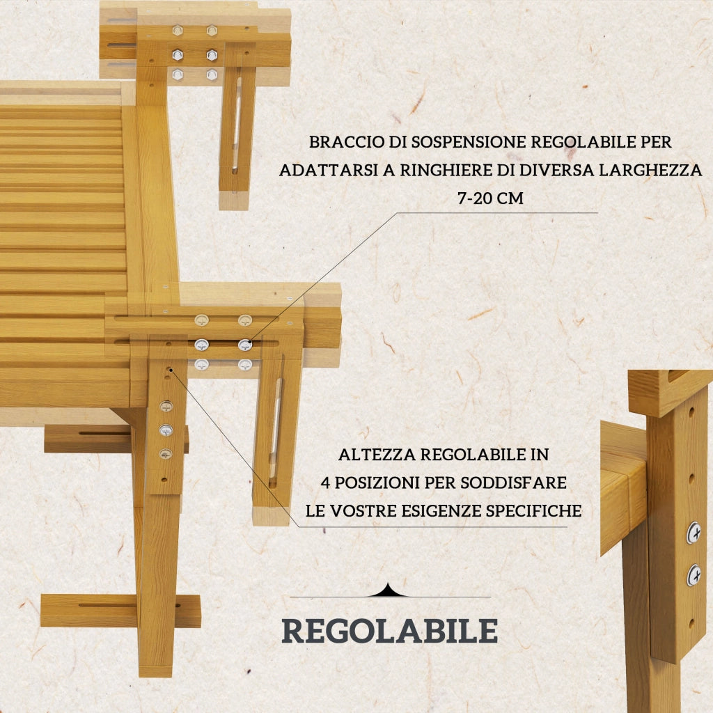 Tavolino Pieghevole Regolabile ¨C Zephmum ¨C Legno Naturale 50x50x50