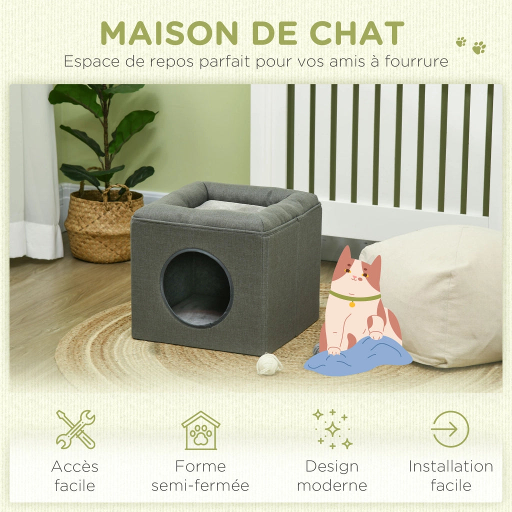 Casa per gatti a 2 livelli con cuscino morbido in peluche ¨C Xylo ¨C grigio 36,5x36,5x33cm