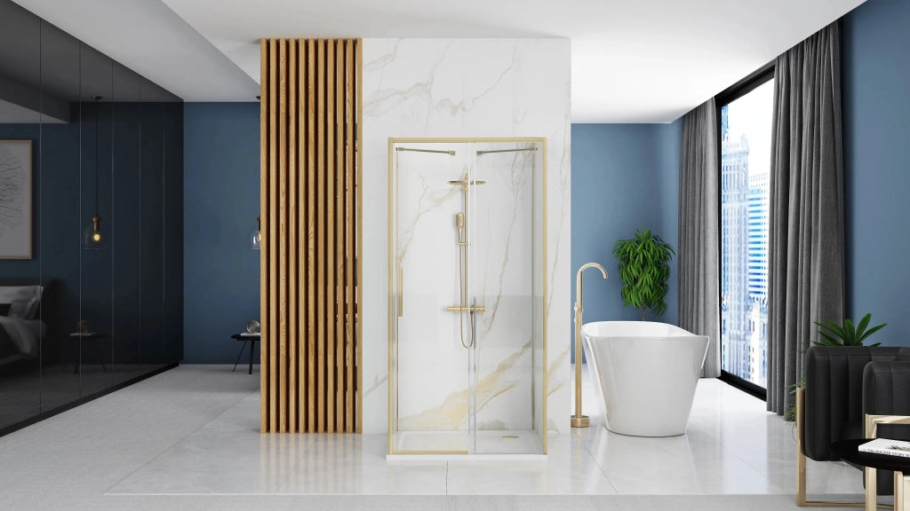 Cabina Doccia A Parete Rea Rapid Slide Brush Gold 100x90