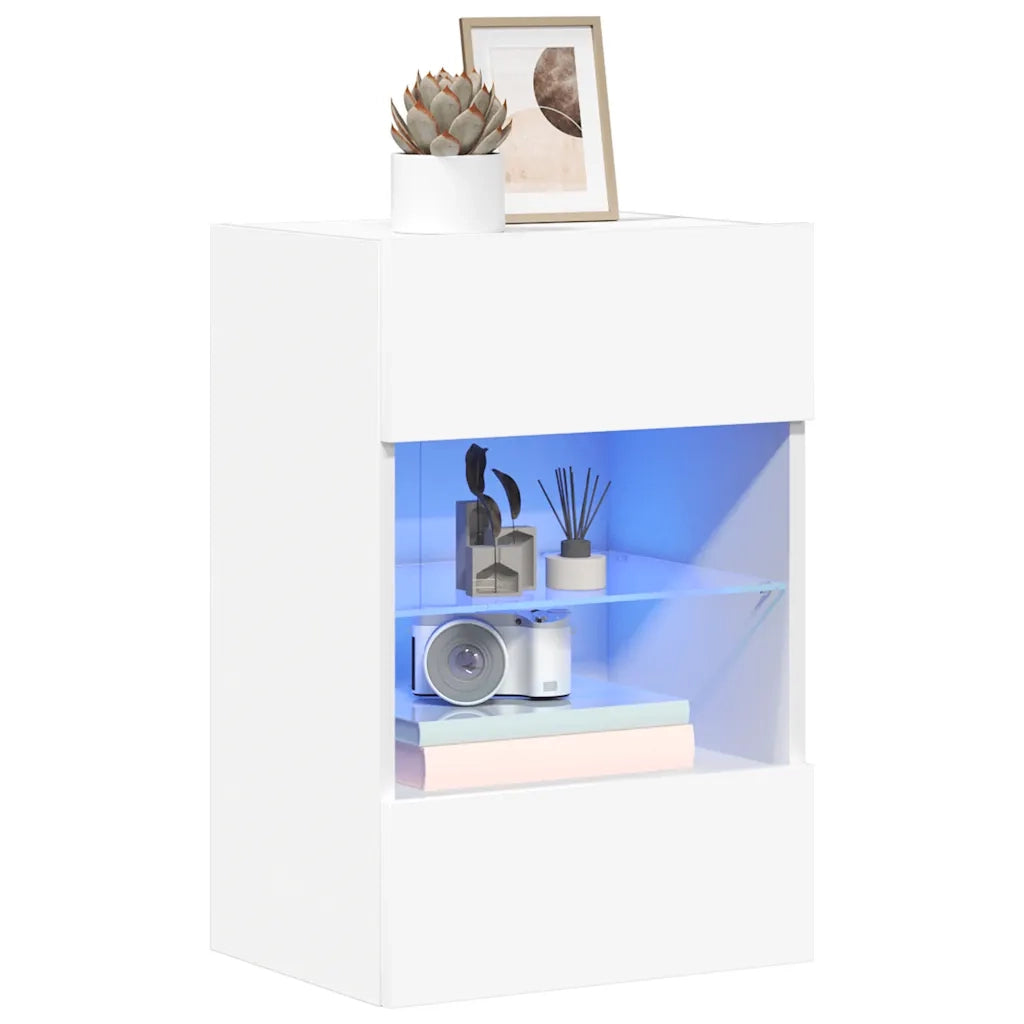 Mobili da parete con luci LED per TV 2pz Bianchi 40x30x60,5 cm 837079