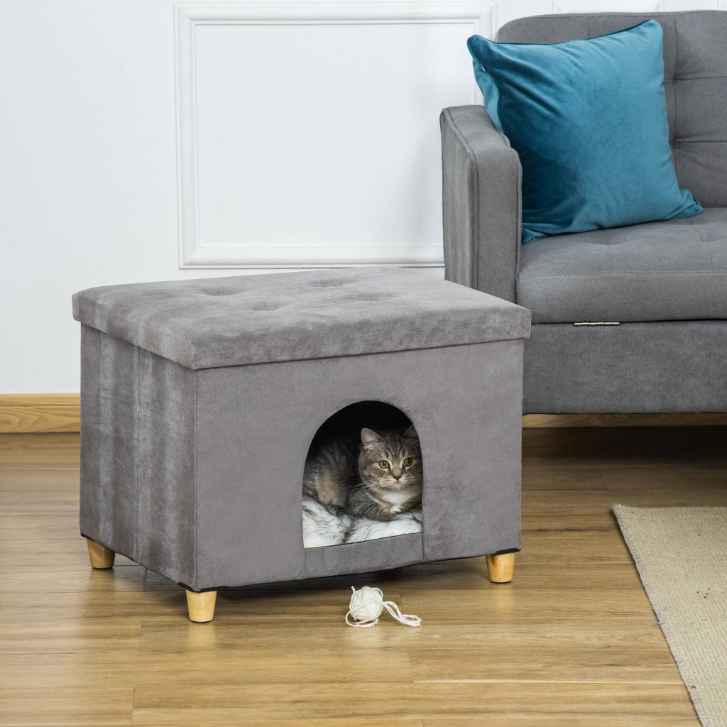 Tavolino da soggiorno con ripiano estraibile e cuscino lavabile ¨C Minimal ¨C Grigio 60x45x44,5 cm