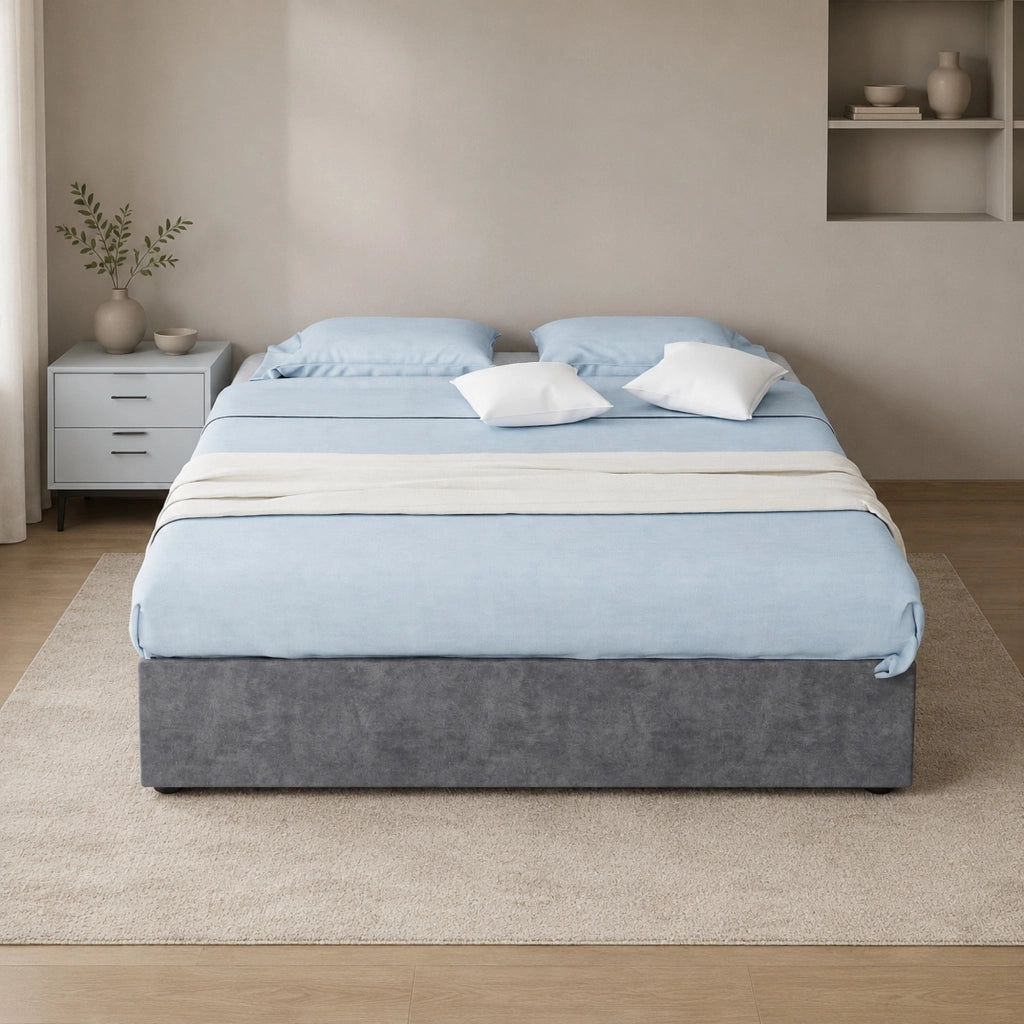 DESMIU Lit contenitore 140 × 200 cm 2 posti con LED e schienale regolabile, senza materasso, in tessuto, grigio