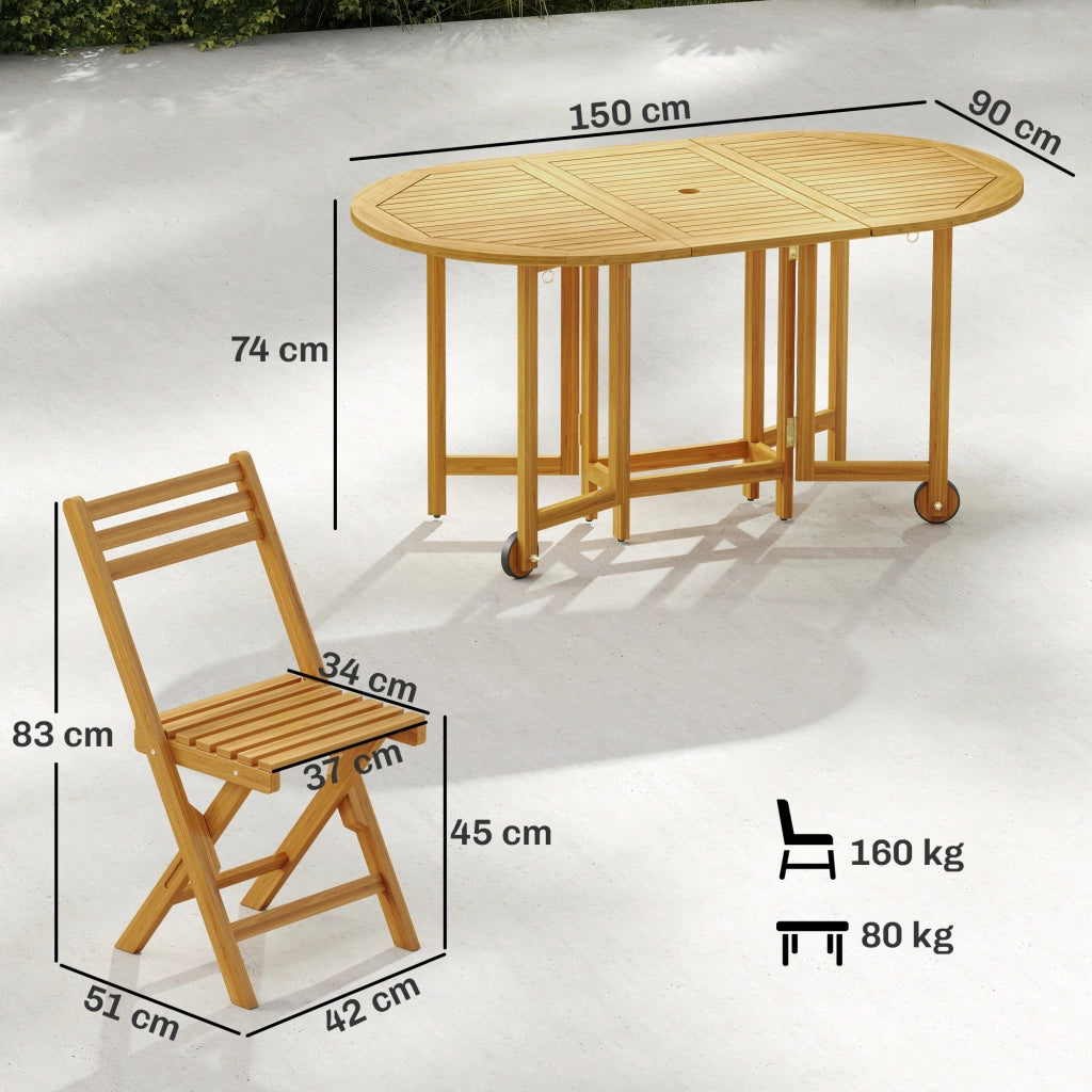 Set da Giardino 7 Pezzi con Tavolo Allungabile e 6 Sedie Pieghevoli ¨C zephmum ¨C Legno FSC Grigio