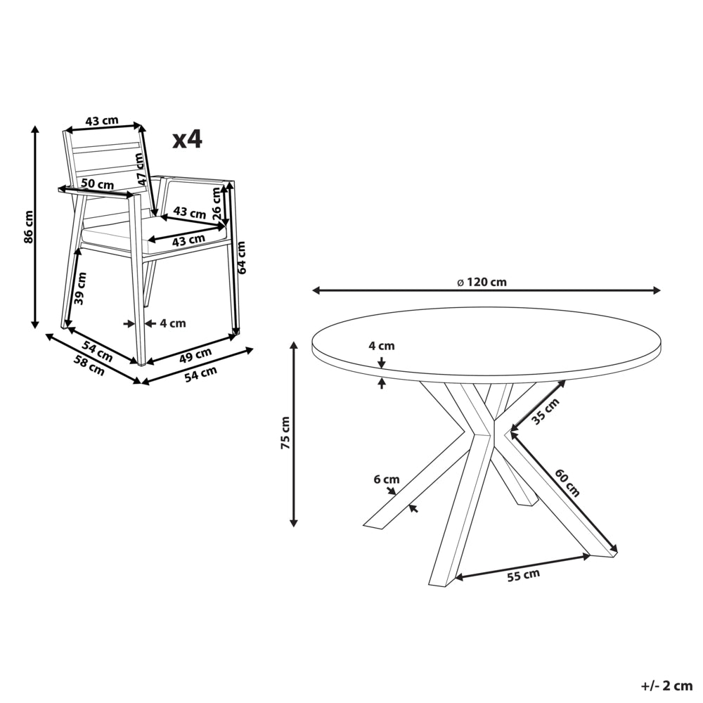 Set da pranzo 4 posti composto da tavolo in alluminio con piano in vetro ceramico e sedie con cuscini grigi giardino terrazzo elegante