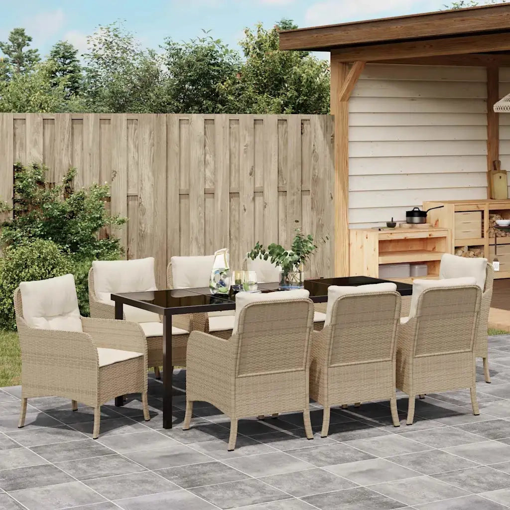 Set da Pranzo per Giardino con cuscino 9 pcs Beige polyrattan 3380175
