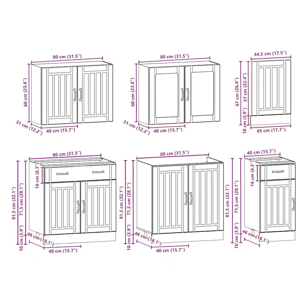 Set Mobili da Cucina 7 pz Lucca Grigio Cemento in Truciolato 3314745