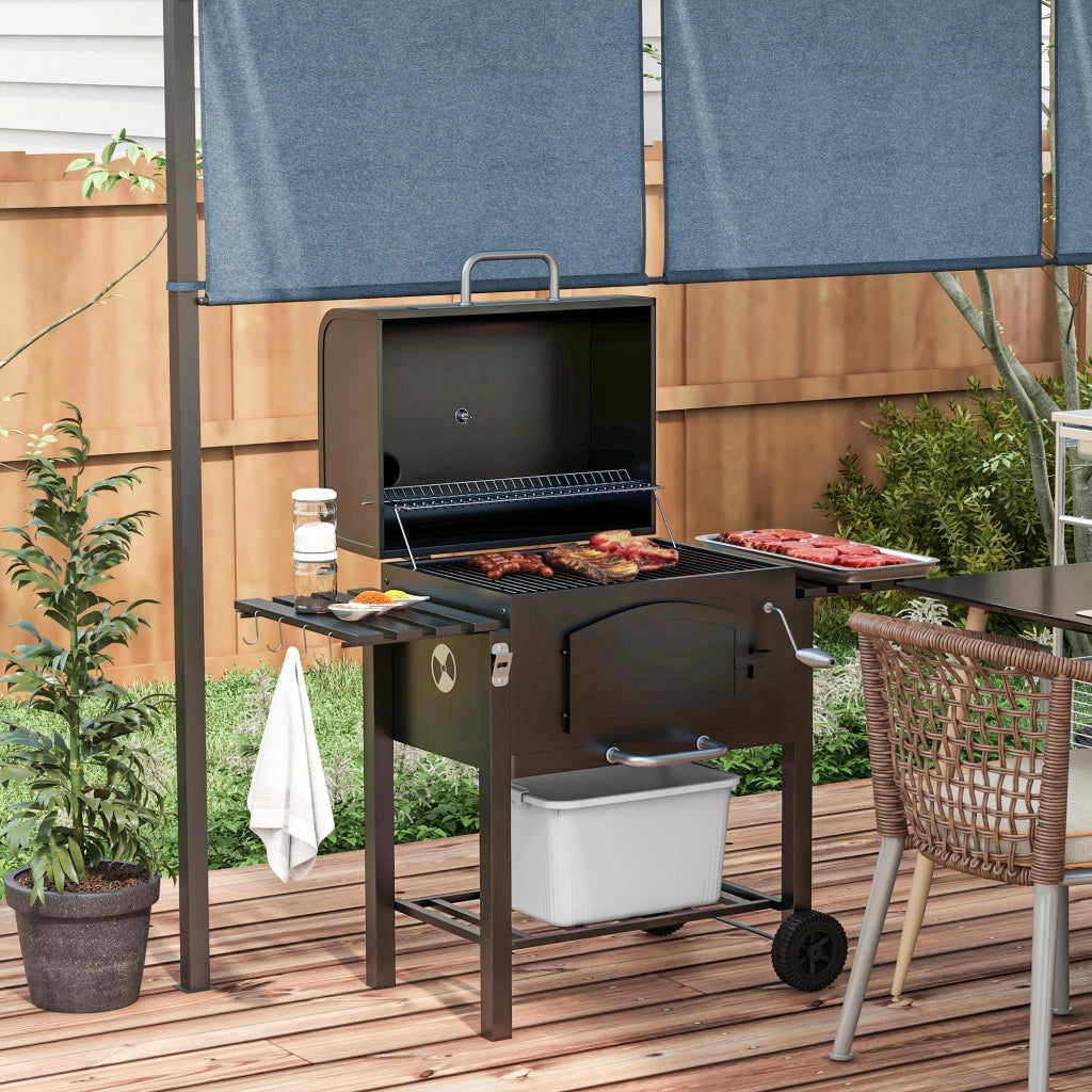 Barbecue a 2 Ruote con Griglia Affumicatore e Fornello ¨C Xylo ¨C Metallo Ghisa Nero 124x66x112cm