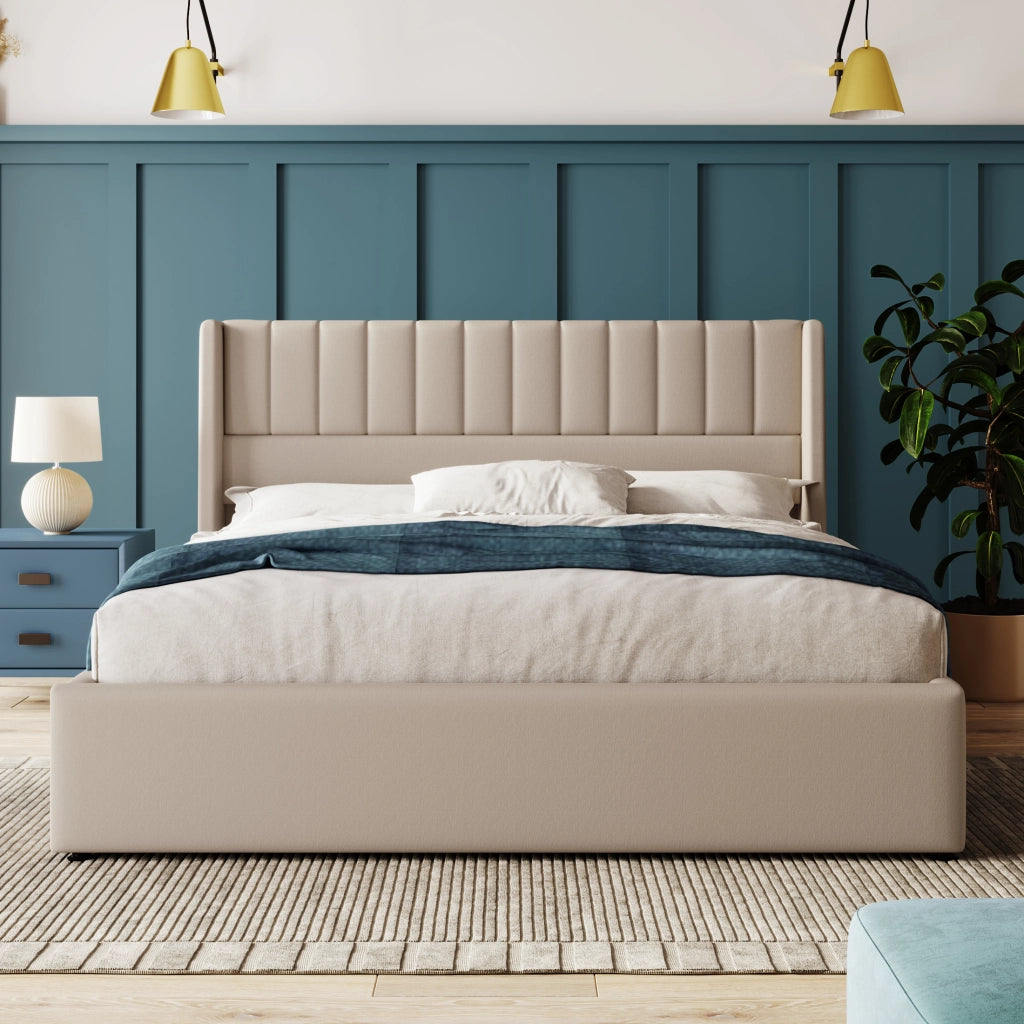 letto imbottito lino beige 140x200 cm