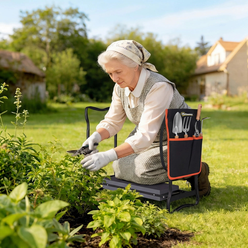 Sgabello Pieghevole da Giardino ¨C Xylo ¨C con Cuscino EVA e Marsupio Portattrezzi Carico 150kg