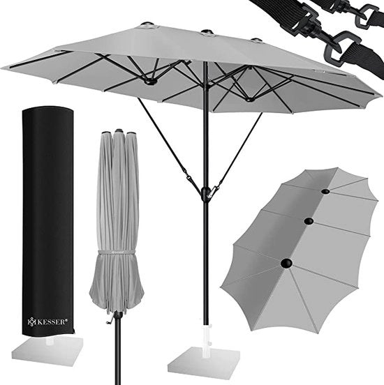 Parasole a doppia copertura con protezione da vento e ombrello - 460 x 270 x 243 cm nero