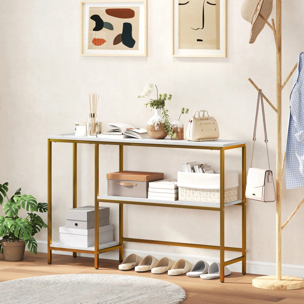 Tavolo console con ripiani ¨C Minimal ¨C bianco dorato 120 cm