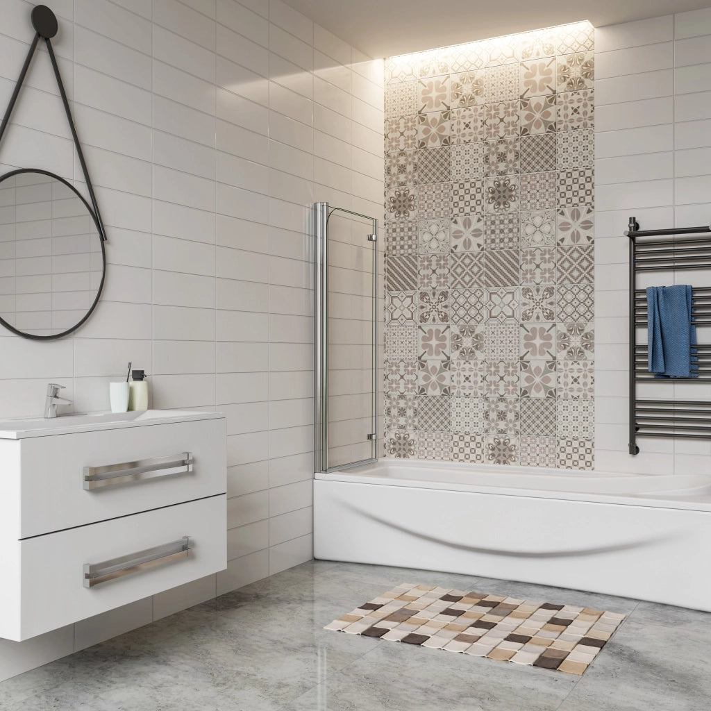 H.140 cm Sopravasca da Bagno da 100 cm Doccia Due Ante Pieghevoli a Libro Vetro Temperato 6 mm Anticalcare Telaio Cromato Lucido