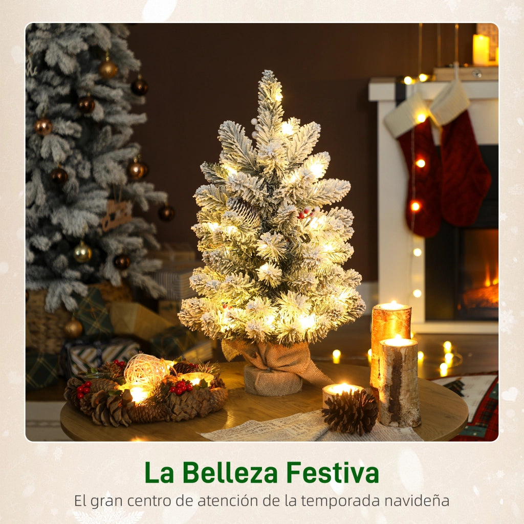 Albero di Natale Artificiale 60 cm con Luci LED e Base ¨C zephmum ¨C Verde con Neve