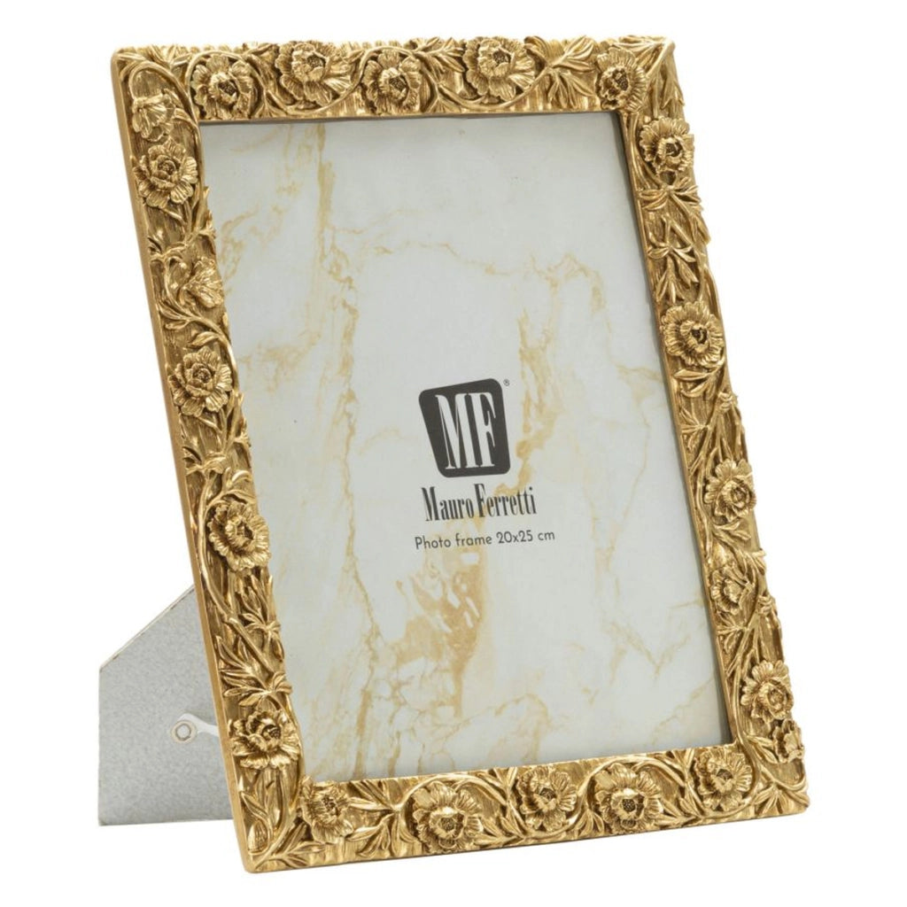 Cornice portafoto Poppy oro con decoro a papaveri 20x25 cm