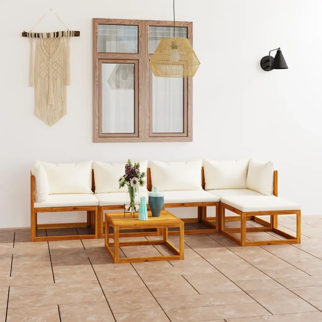 Set Divani da Giardino 6 pz con Cuscini Crema Massello Acacia 3057636