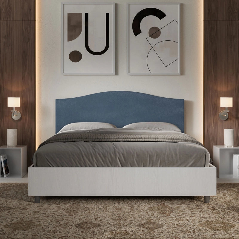 Letto Matrimoniale 160x190 cm struttura bianco frassino testata Grace - Con rete,Microfibra,Blu