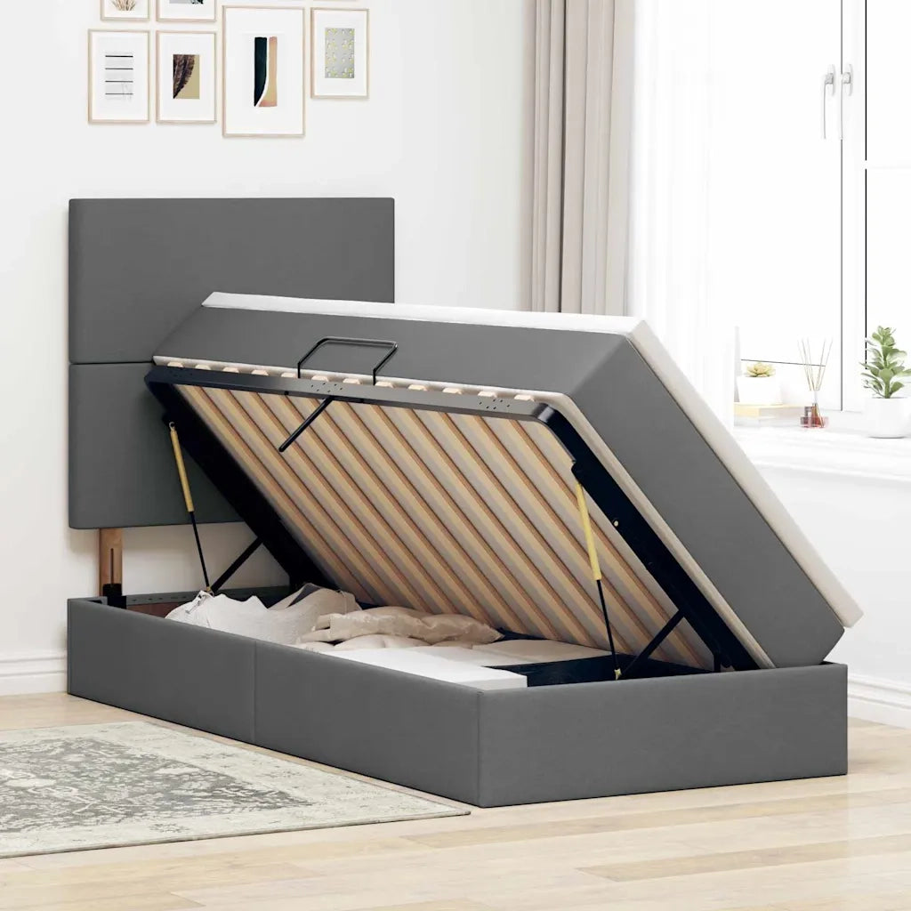Letto con contenitore e materasso Grigio scuro 90 x 190 cm